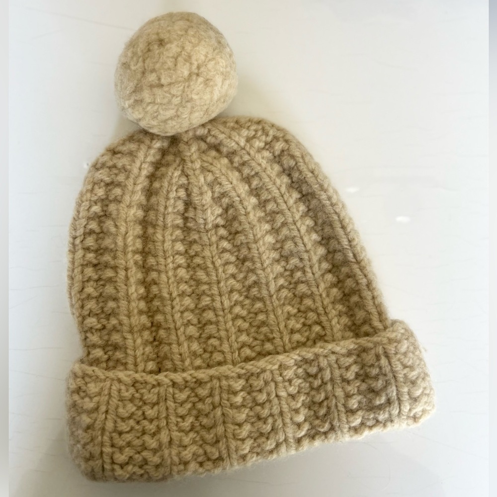 Vintage Abercrombie & Fitch Kids Cream Knit Pom-Pom Hat